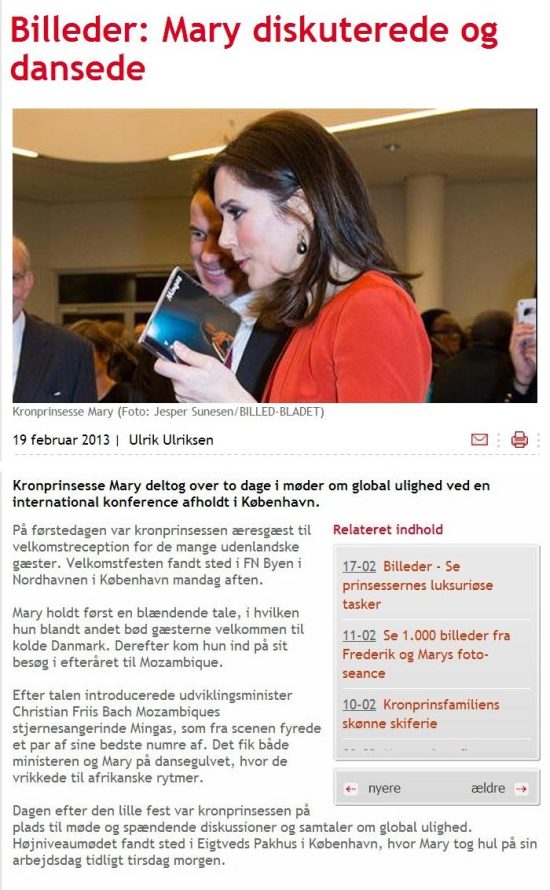 Billed-Bladet, Feb 19, 2013 (1 of 3; in Danish): Mingas performed at the welcome reception for the UNESCO/UN Women International High Level Meeting on Unequality Copenhagen, Denmark, February 18, 2013