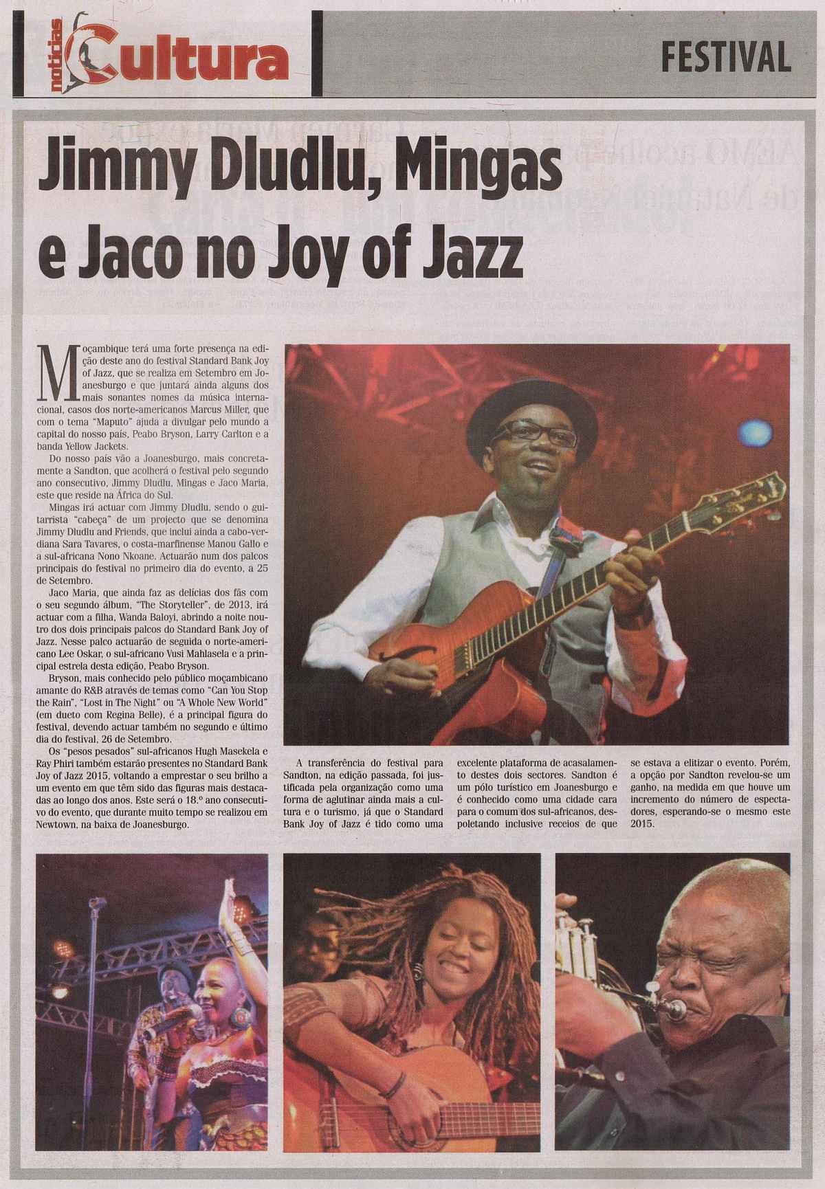 'Noticias-Cultura', July 29, 2015, Page 8: 'Joy of Jazz' Festival in Johannesburg, South Africa, September, 2015
