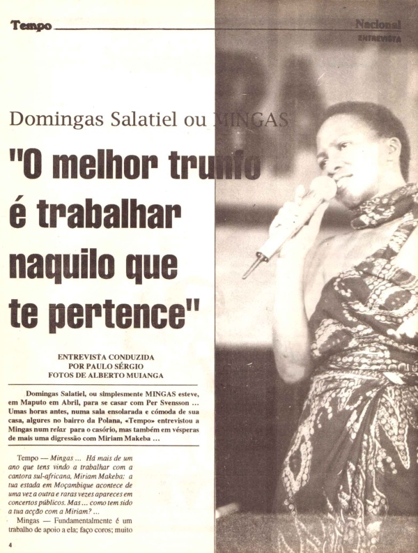 'Tempo' (Weekly news magazine, Mozambique), May 12, 1996. Cover Article about Mingas (Page 4)