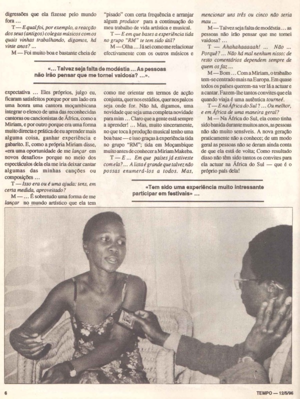 'Tempo' (Weekly news magazine, Mozambique), May 12, 1996. Cover Article about Mingas (Page 6)